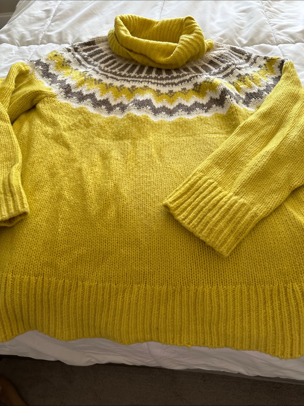 LOFT Bright Yellow Fair Isle Turtleneck Sweater